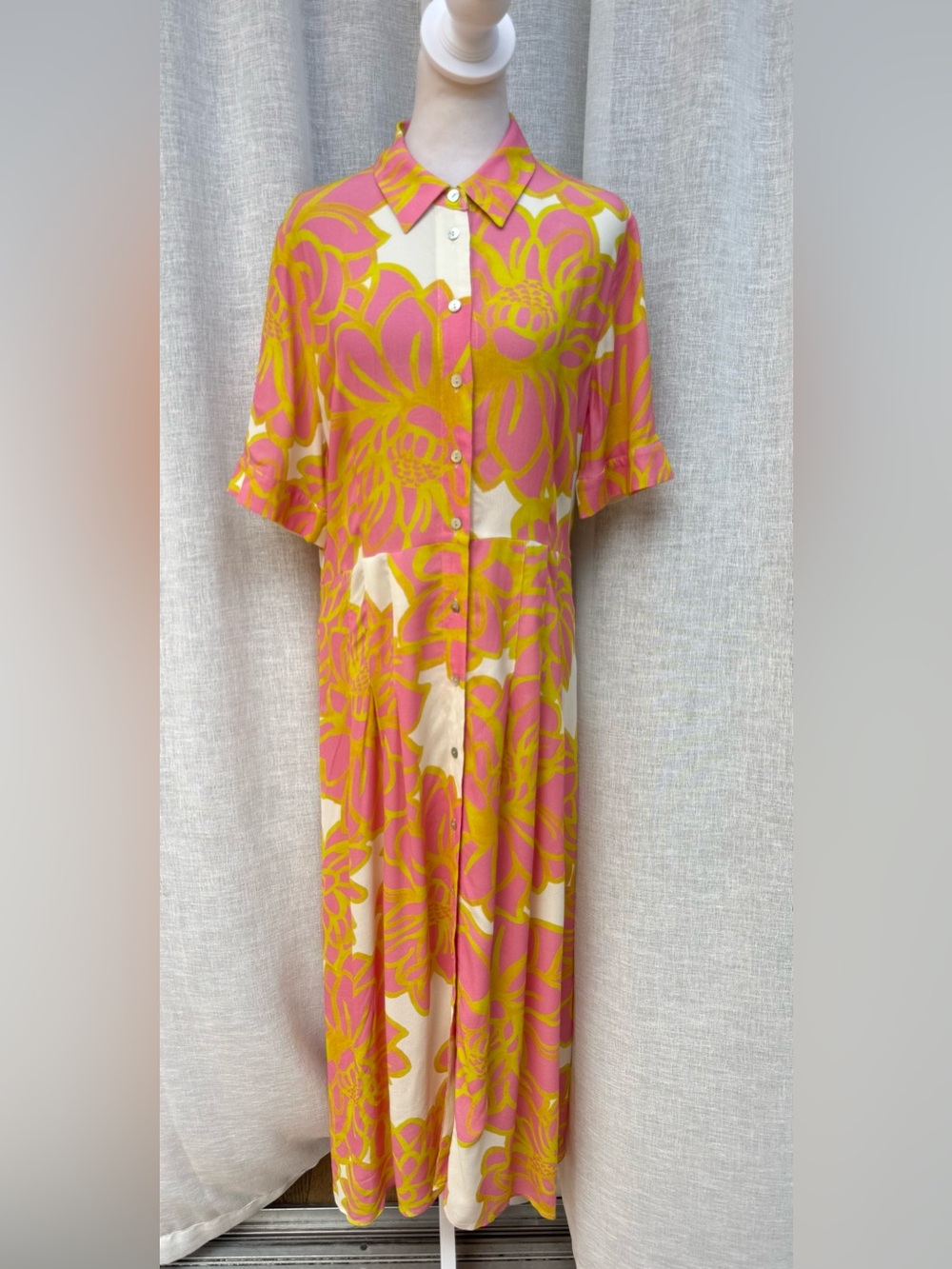 FOIL orange pink floral button down summer shirt  dress